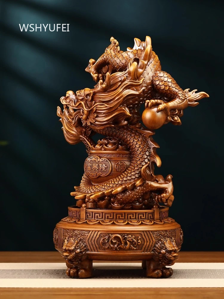 Fortune Prosperous Summoning Wealth Dragon Ornament Jubao Basin Three Leg Cauldron Living Room Office Chinese Decoration