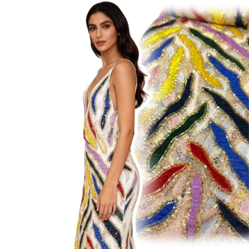 

2026 French Mesh Lace Fabrics Embroidery Sequins Tulle Beaded African Fabric for Women Party Dresses 5Yards Sewing Meters TP1829