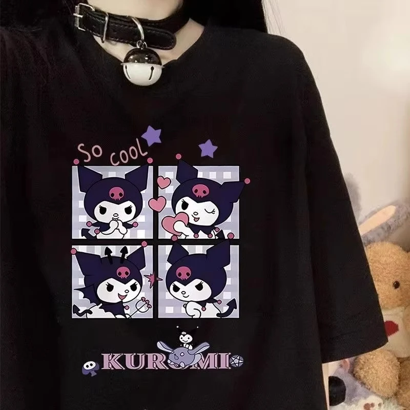 

Kulomi Women's Ins Fashion T-shirt Harajuku Summer Loose Round Neck Japanese Academy Style Casual Fashion Street Cotton Top