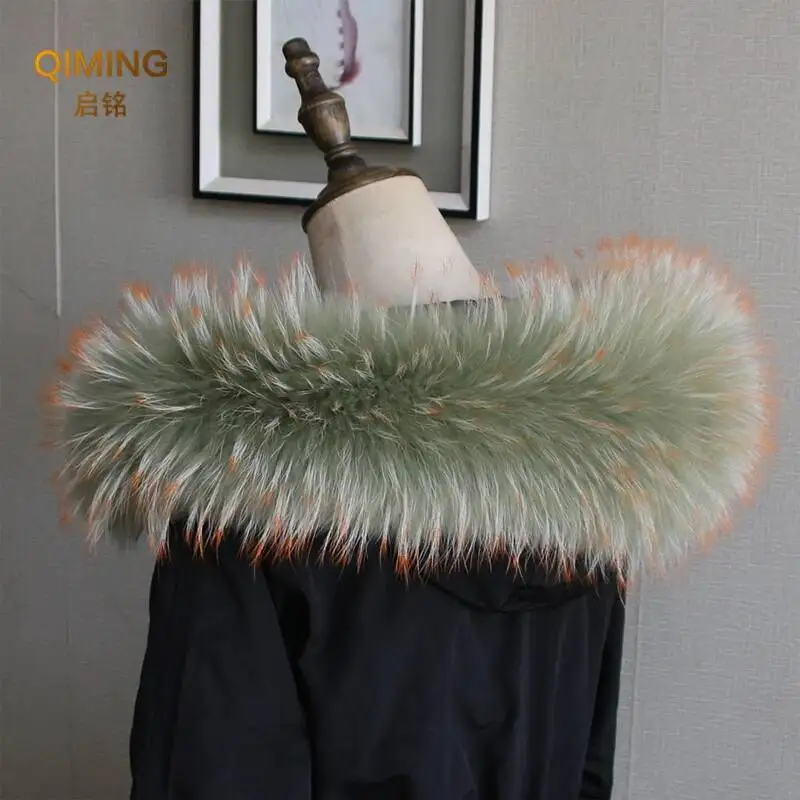 Inverno 100% Vera Pelliccia Collo Sciarpa di Pelliccia di Procione Naturale Cappotto di Lusso Delle Donne Trim Cappuccio Decor Accessori Sciarpe Calde Scialle di Moda