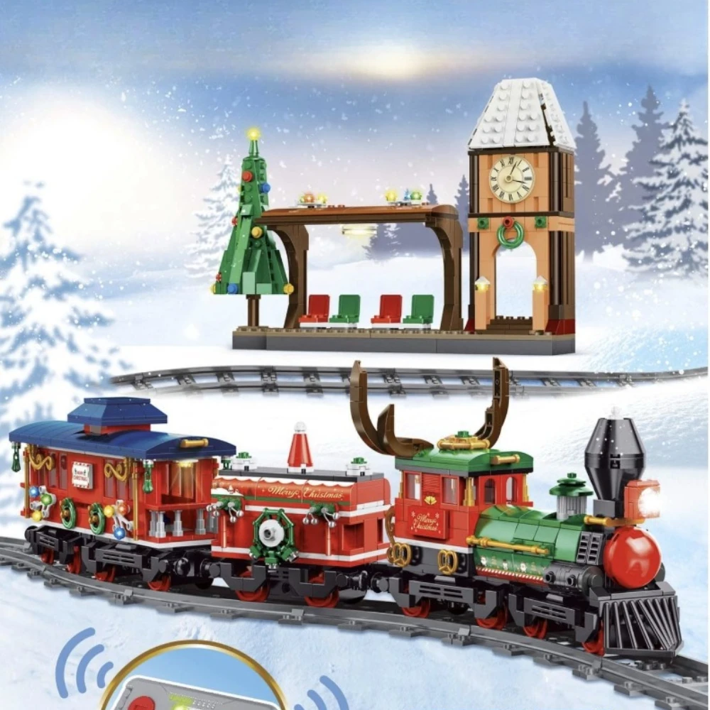

MOC Christmas Speed Control Track Motor Train Building Blocks Set Festival Controllable Vehicle Toys For Children Holiday Gifts