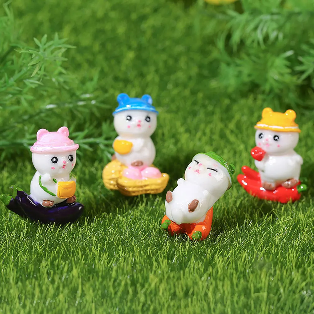 

4Pcs Resin Miniature Animals Micro Landscape Decorations Cute Fruit Mouse Sculptures for Home Desk Ornaments