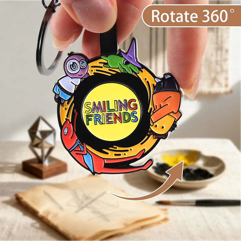 Smiling Friends Rotating Keychain Cartoon Glep‌ Charlie Dompler‌ Key Ring Cute Anime Figure Pendant Backpack Charm Fan Gift