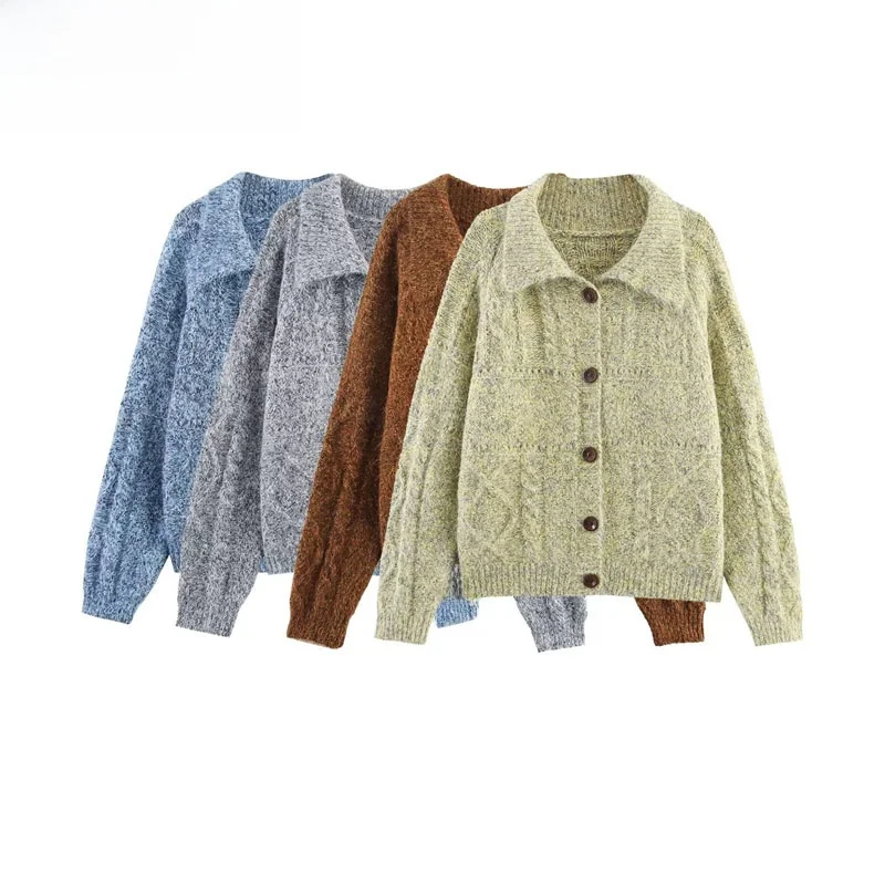 

Повседневный вязаный кардиган для женщин: модный, простой, универсальный, с цветочным узором, разноцветный, из полиэфирного волокна, с длинными рукавами