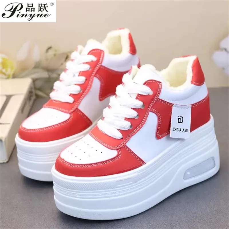 

8cm 10cm 12cm High Platform Shoes Women Autumn Chunky Sneakers Designer Thick Sole Leather Fleece vulcanized shoes 40