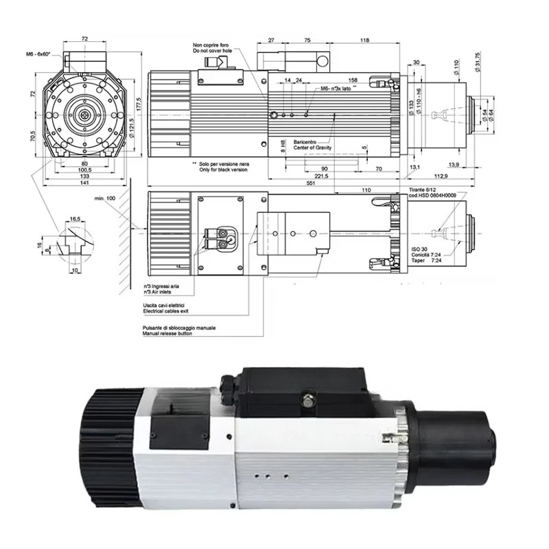 Hot Sale 9kW ISO30 stalen spilmotor met ATC voor snelle gereedschapswissel voor houtsnijwerk houtbewerkingsmachines onderdelen