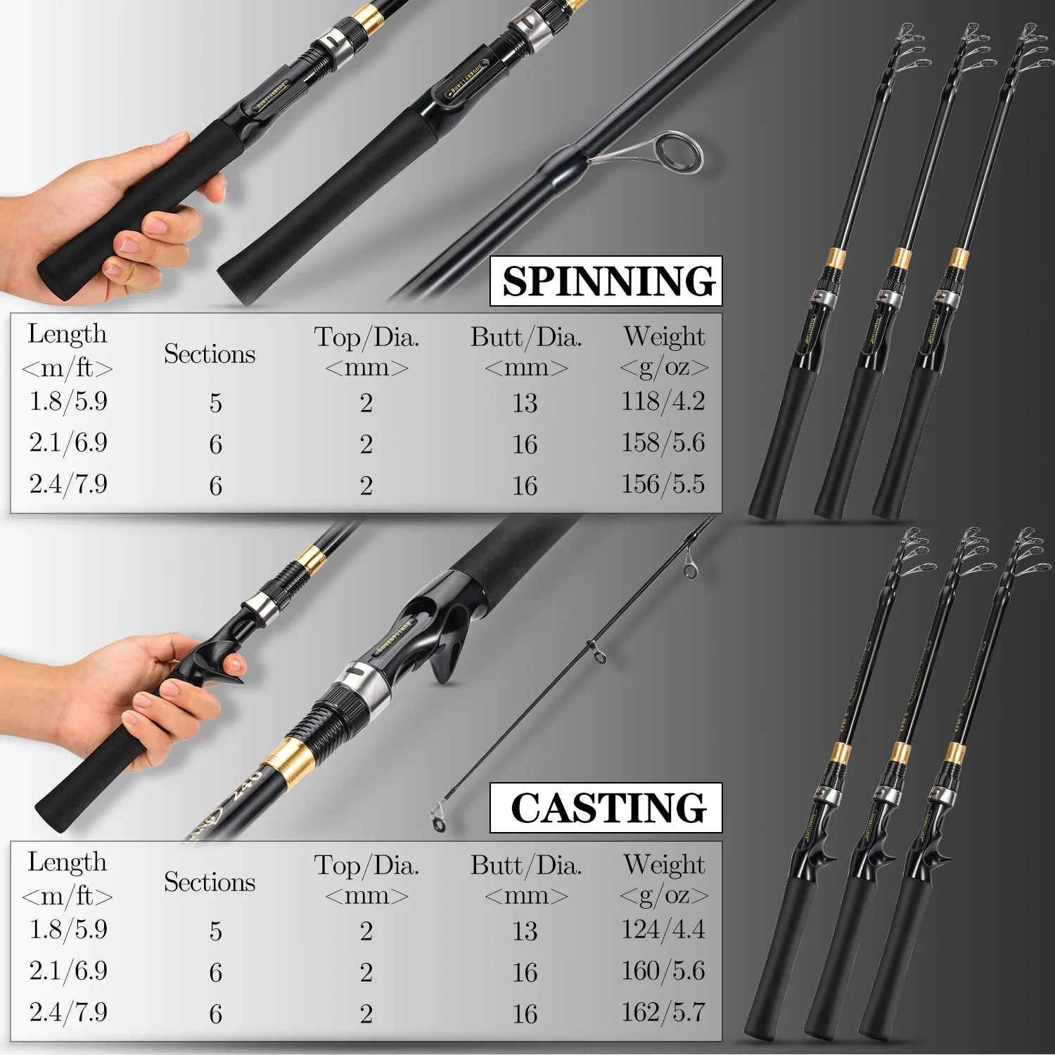 Sougayilang Telescopic Fishing Rod 1.8M-2.4M 5-6 Sections Spinning Casting Rod for Seawater Fishing Accessories Pesca חכת דייג