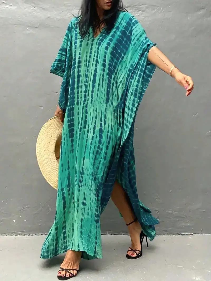 2025 الربيع والصيف ملطخ تحديد المواقع المطبوعة عطلة طويلة تنورة الشاطئ بيكيني التستر ملابس السباحة سترة الحماية من الشمس #4