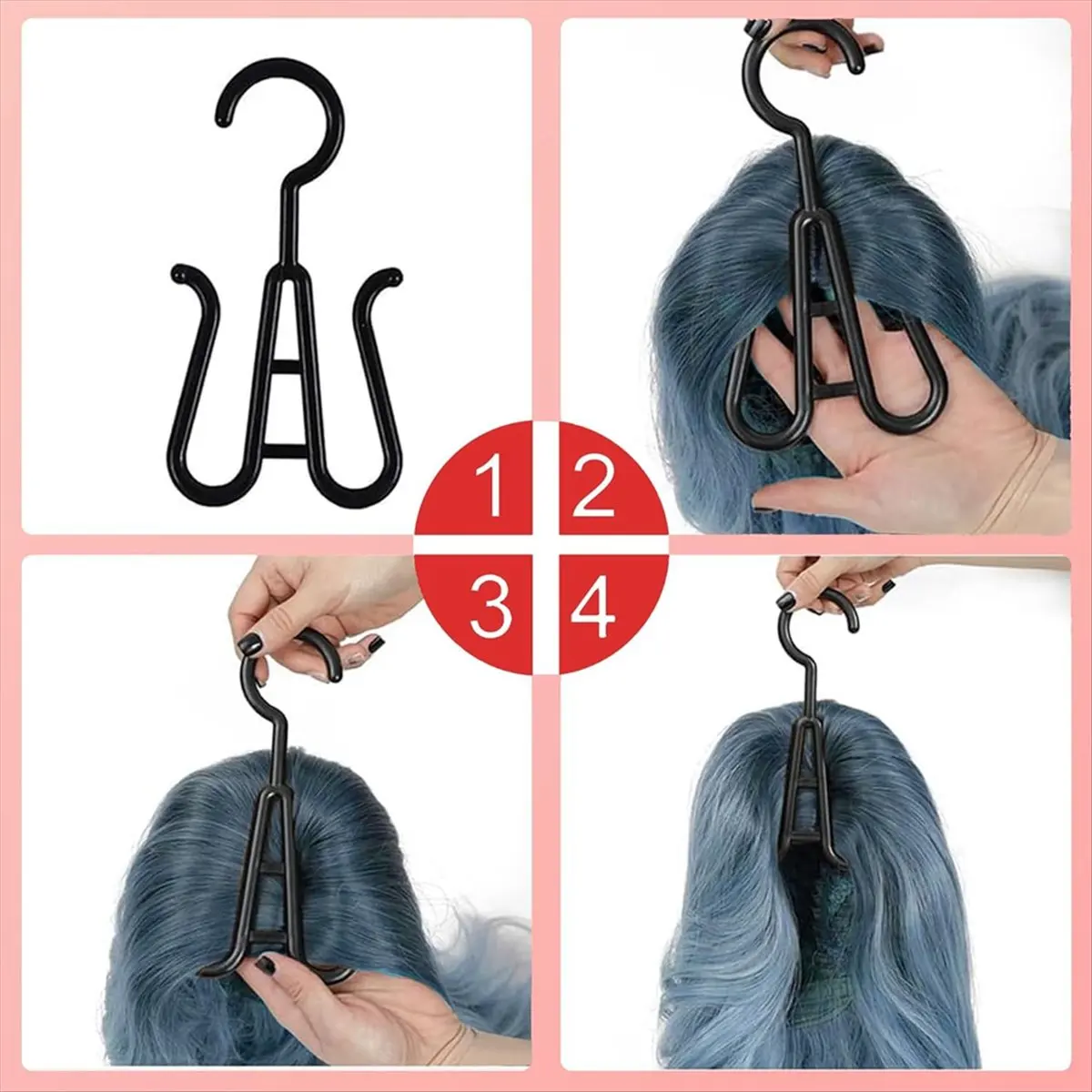 N14R Top Wig Storage Bags with Hanger,Wig Hanger for Multiple Wigs,Wig Storage Bags,Hourglass-Shaped Wig Storage Bag 3 PCS Pink