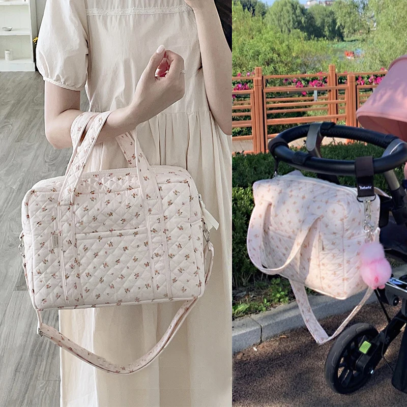 

Lightweight Portable Pink Floral Multi-functional Mommy Bags Cotton Crossbody Baby's Nappy Bag Mummy Shoulder Bag