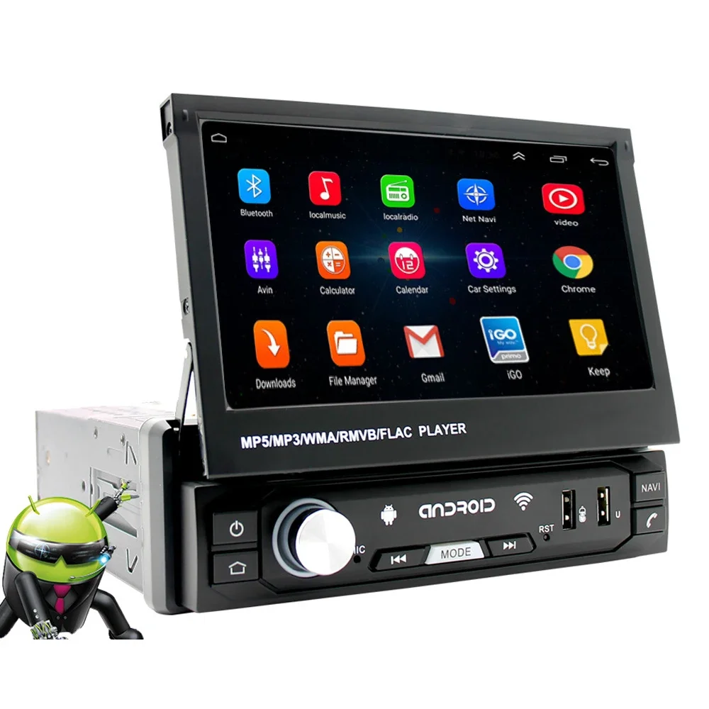 1 Din Android Car Radio Retractable Screen Autoradio Universal Car Mp5 Player Stereo BT/GPS/WIFI Carplay 7 Inch Car Dvd Player