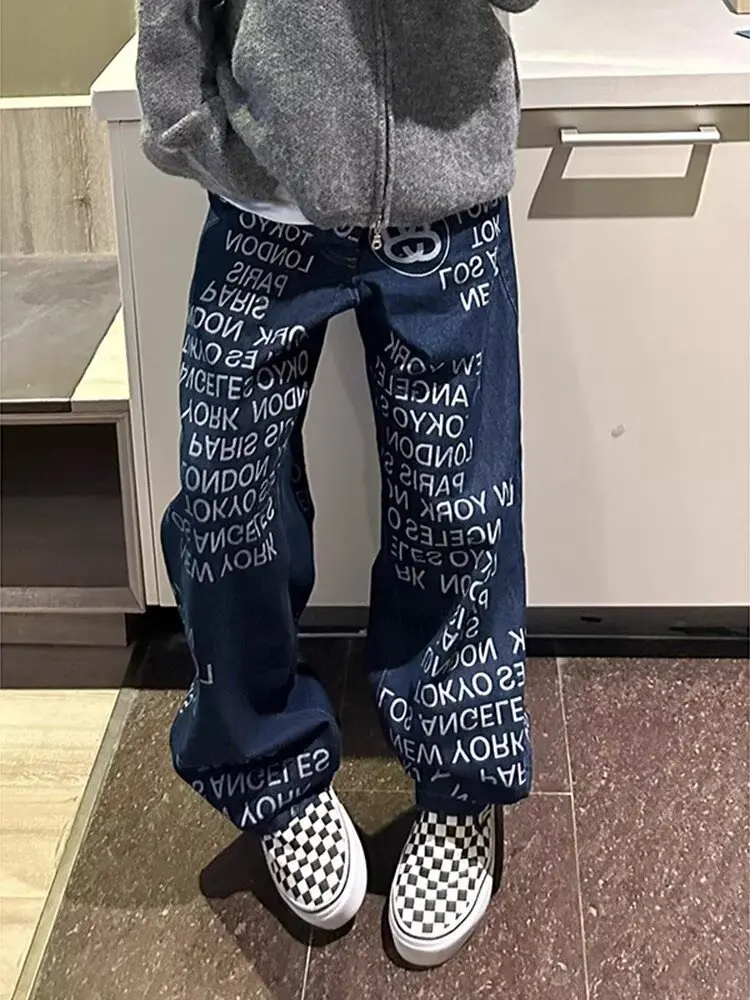 

Женские джинсы, мужские джинсы с рисунком алфавита в американском стиле ретро, персонализированная уличная одежда Y2K, готические мужские и женские модные повседневные брюки