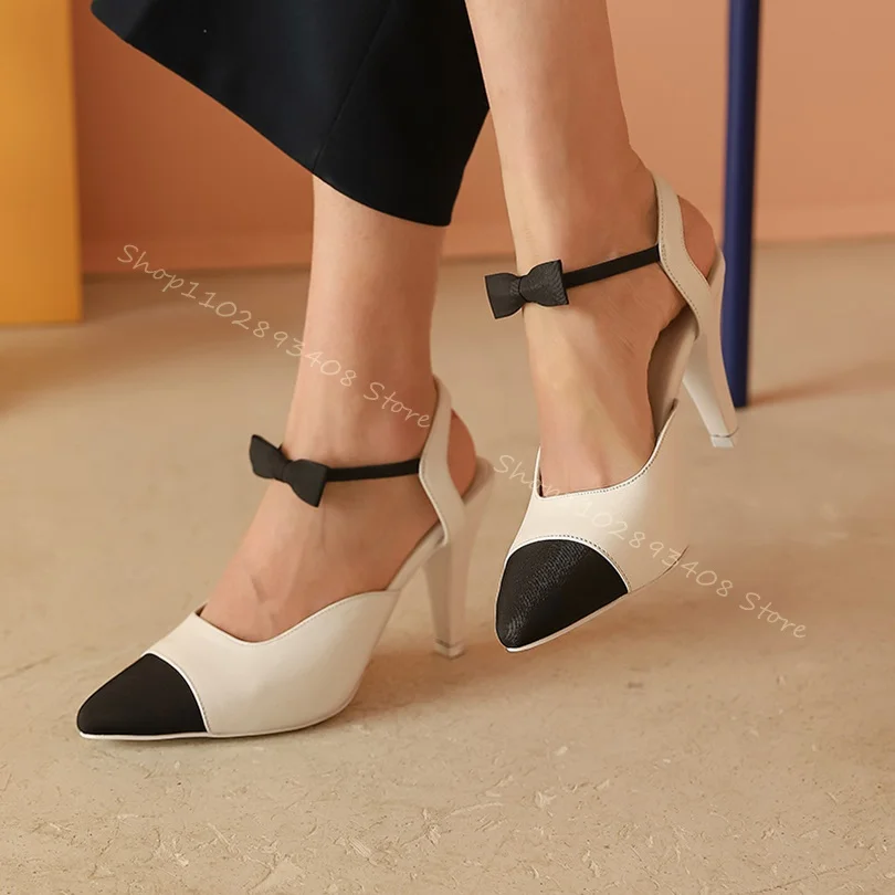 

Butterfly Decor Slingback Splicing Pumps Pointed Toe Elastic Band Stiletto High Heels Women Elegant Shoes Zapatos Para Mujere