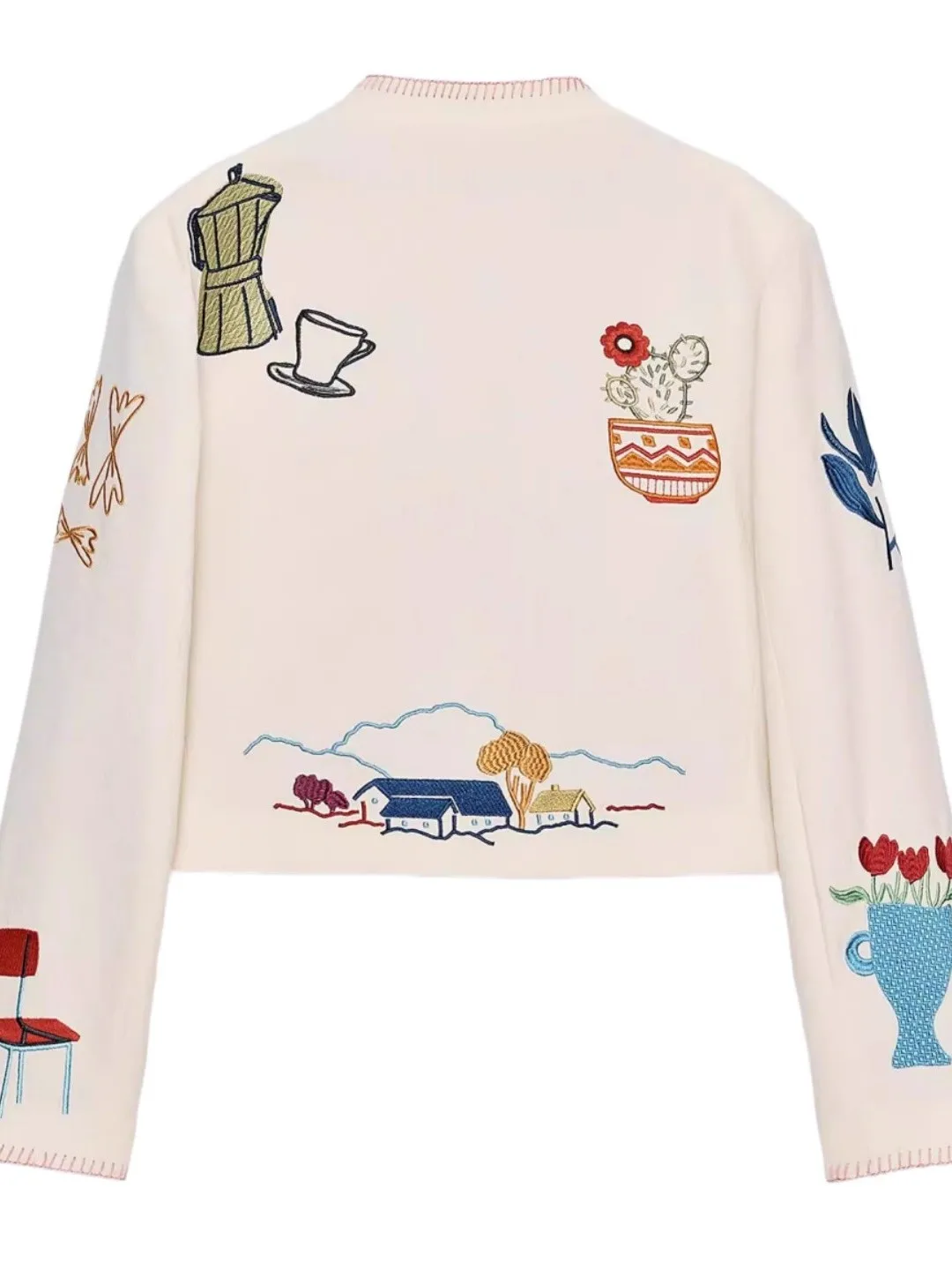 

Retro Chinese Sle Women's Jaet Long Sve round Ne Embroidery New Autumn Faion Outerwear Loose Fit Cotton Coat