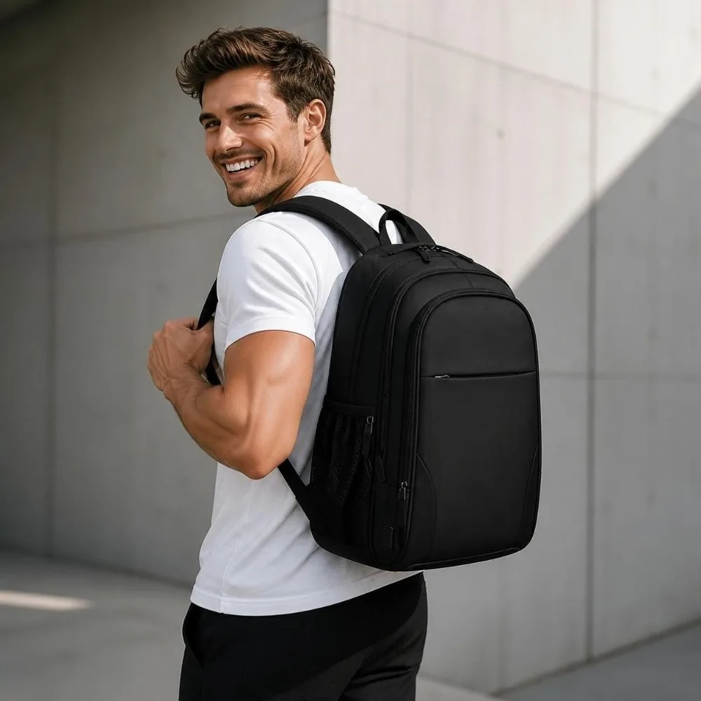 Large Capacity Student Schoolbag Air Cushion Strap Polyester Business Computer Bag Durable Adjustable Travel Backpack for Travel