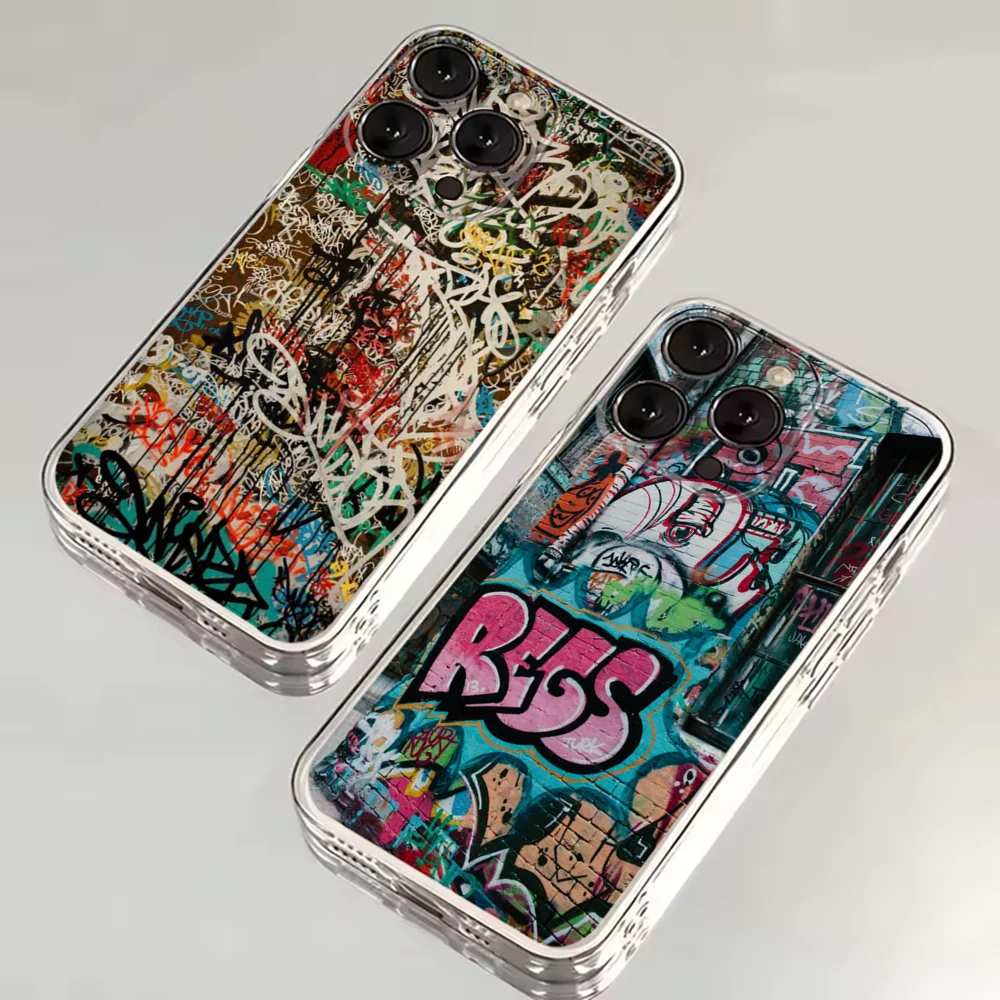 

Graffiti Phone Case For iPhone 16,15,14,13,12,11 Plus,Pro,Max,XR,XS,X,7,8 SE,Mini Transparent Silicone Soft
