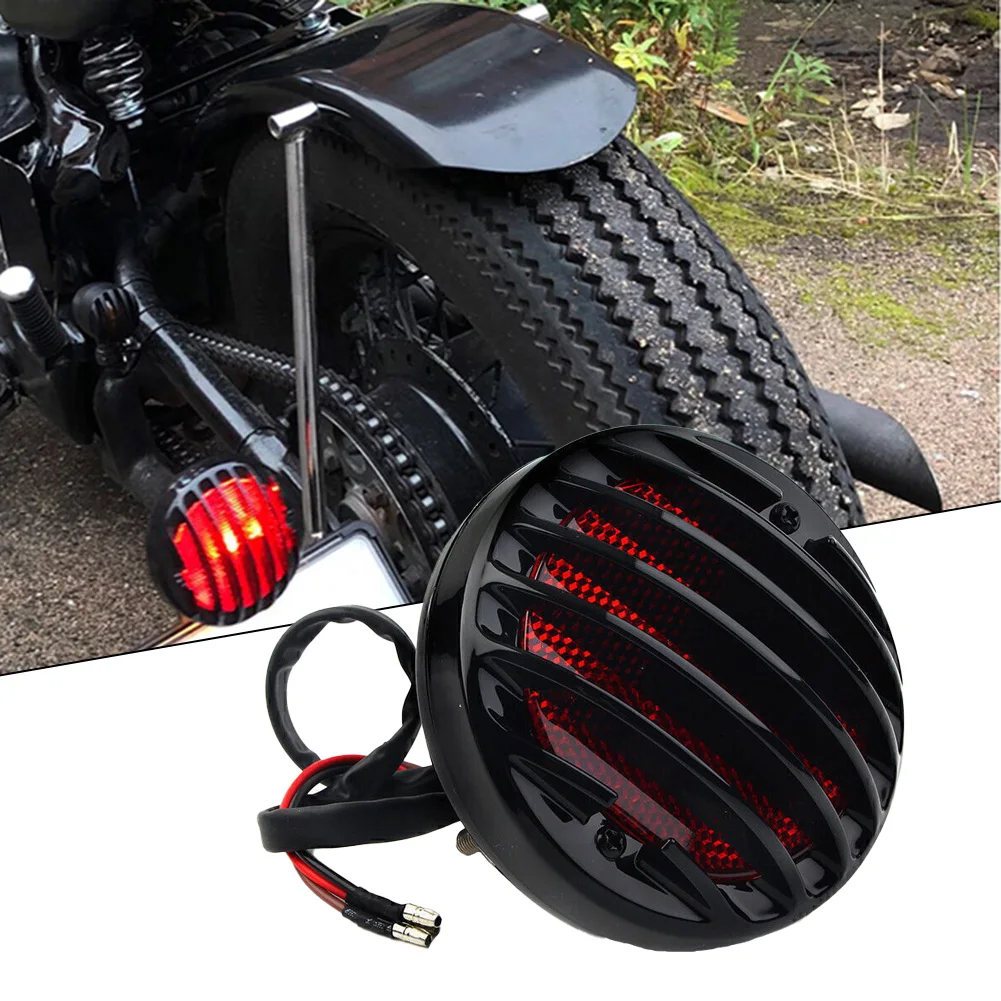 1pc Round Motorcycle Tail Light Universal 12V Motorcycle Modified Plastic Rear Tail Signal Lamp Brake Stop Red Indicator