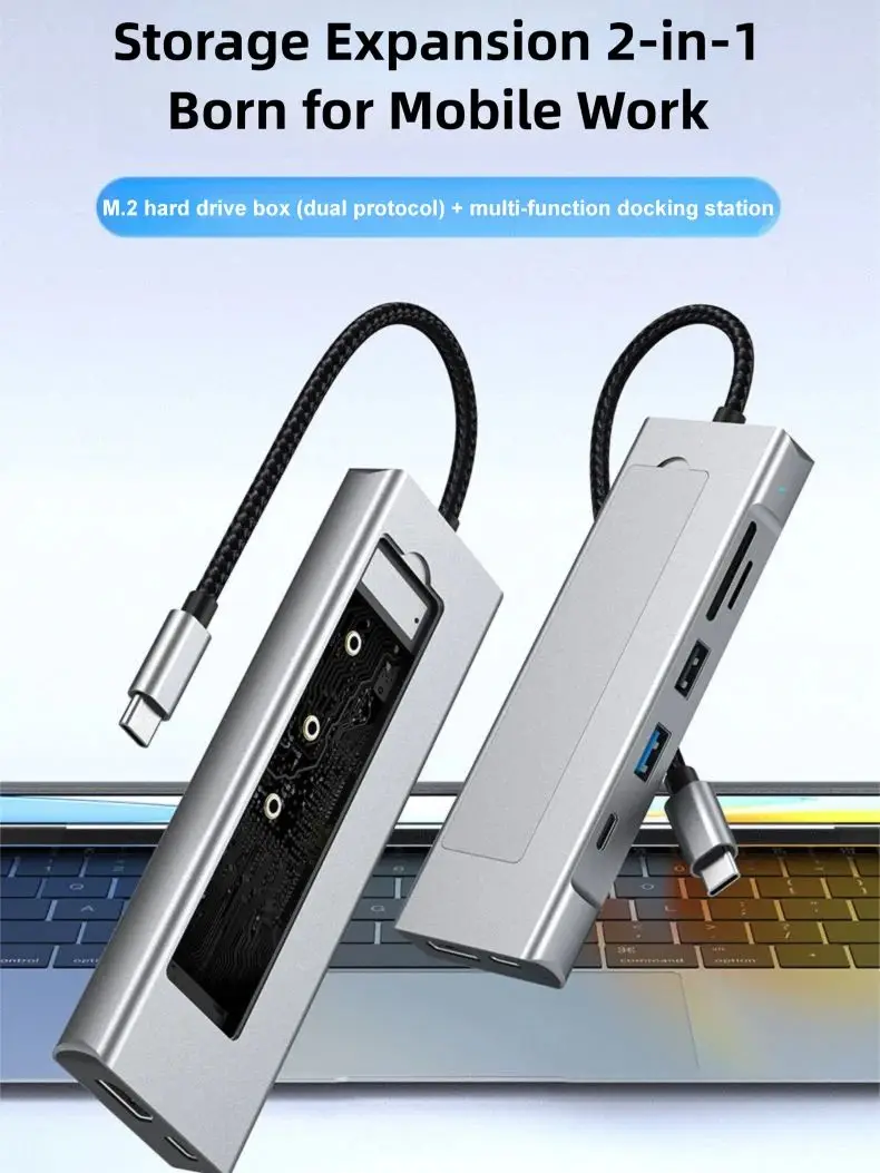 KEBIDUMEI 9 w 1 M.2 NVMe SSD Hub Stacja Dokująca USB USB3.2 10Gbps Hub HDMI 4K60Hz PD100W RJ45 100Mbps Do PC Laptopa Macbooka — 2
