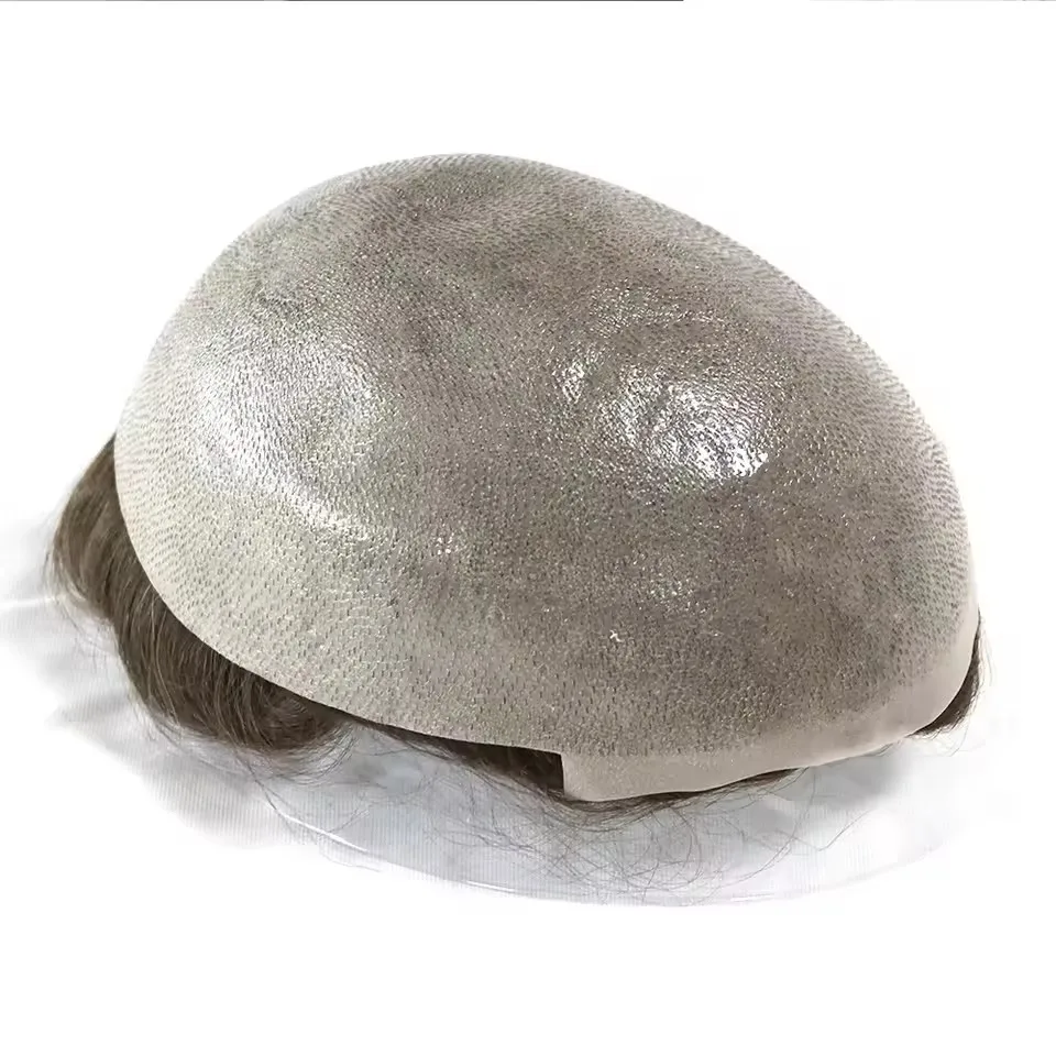 خط شعر طبيعي فائق 0.06 مللي متر جلد رقيق واقعي كامل PU بولي أسود أومبير أشقر رمادي ذكر 1b80 نظام شعر بشري شعر مستعار Vloop #4