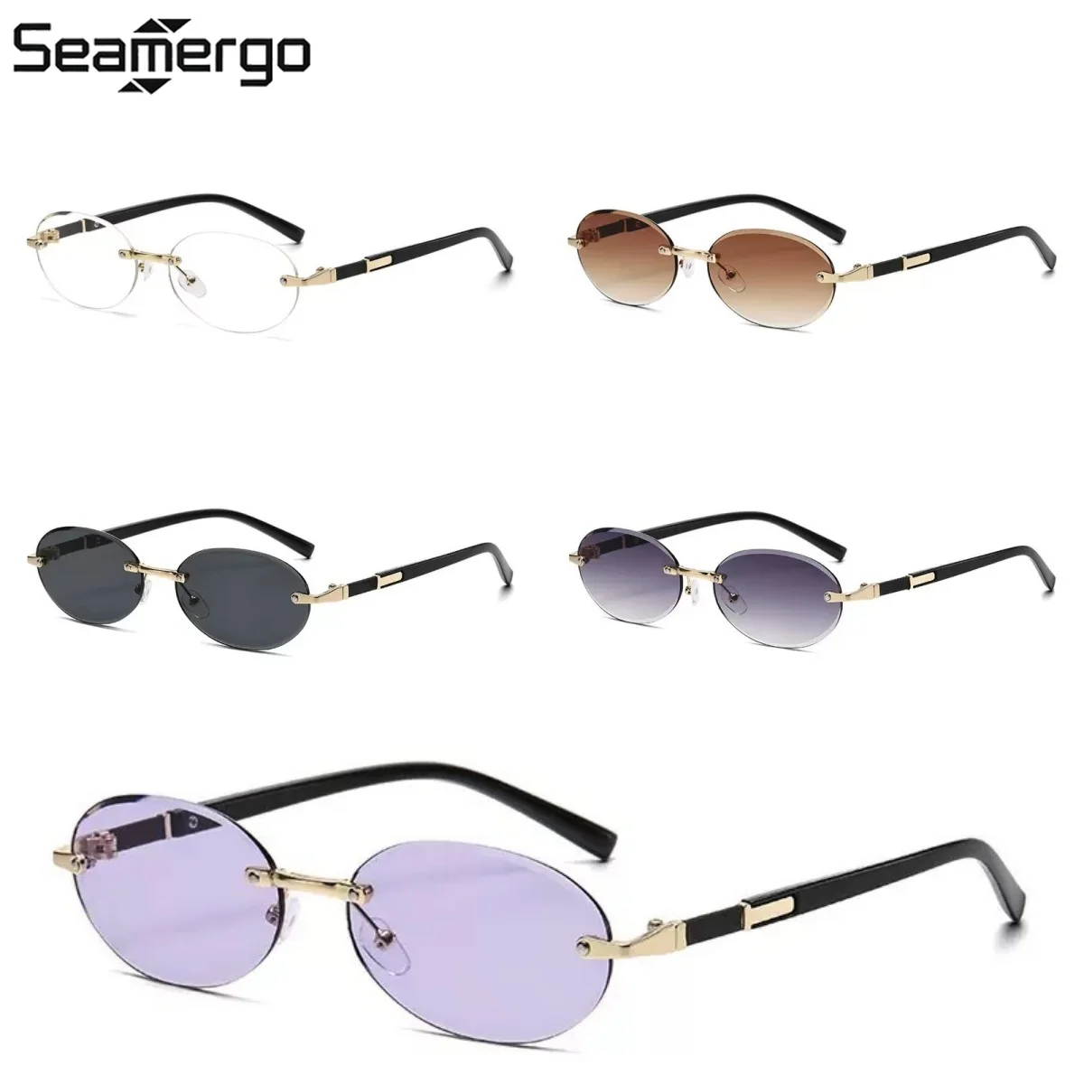 

SEAMERGO Vintage Unisex Metal High-End Sunglasses Fashionable New Oval-Frame UV-Protective Eyewear Luxury Travel Sunglasses