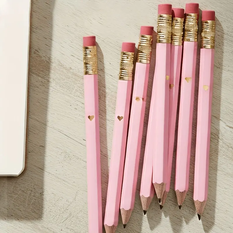 Rosa Mini-Bleistift, HB-Sechskant-Golfbleistift mit Radiergummi, geeignet für Schule, Büro, Geschenke, Hochzeiten und den Schulanfang.