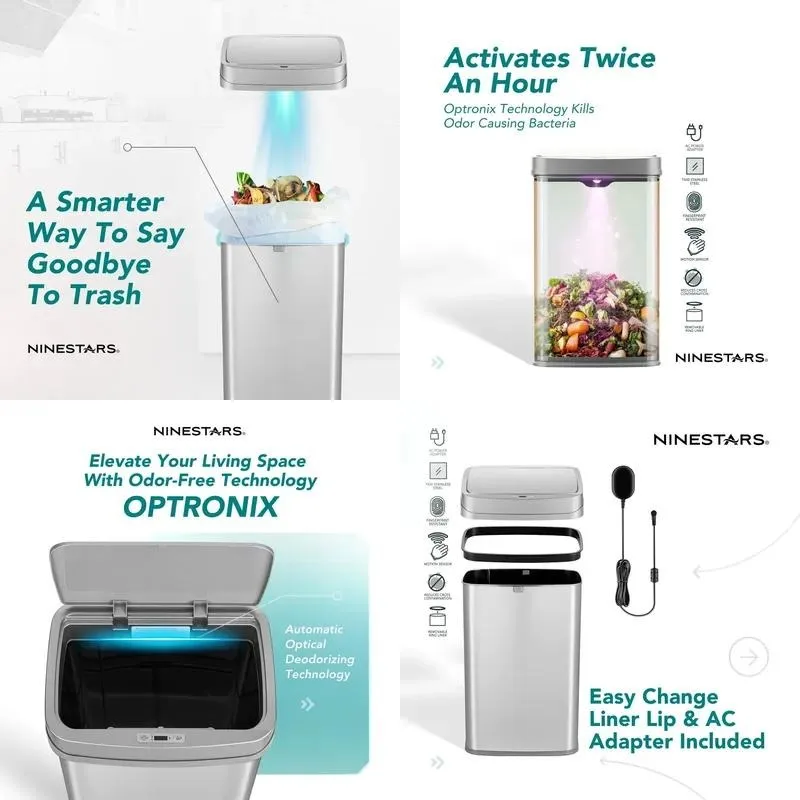for Kitchen deodorization and sterilization stainless steel sensor trash can Smart vertical living trash can