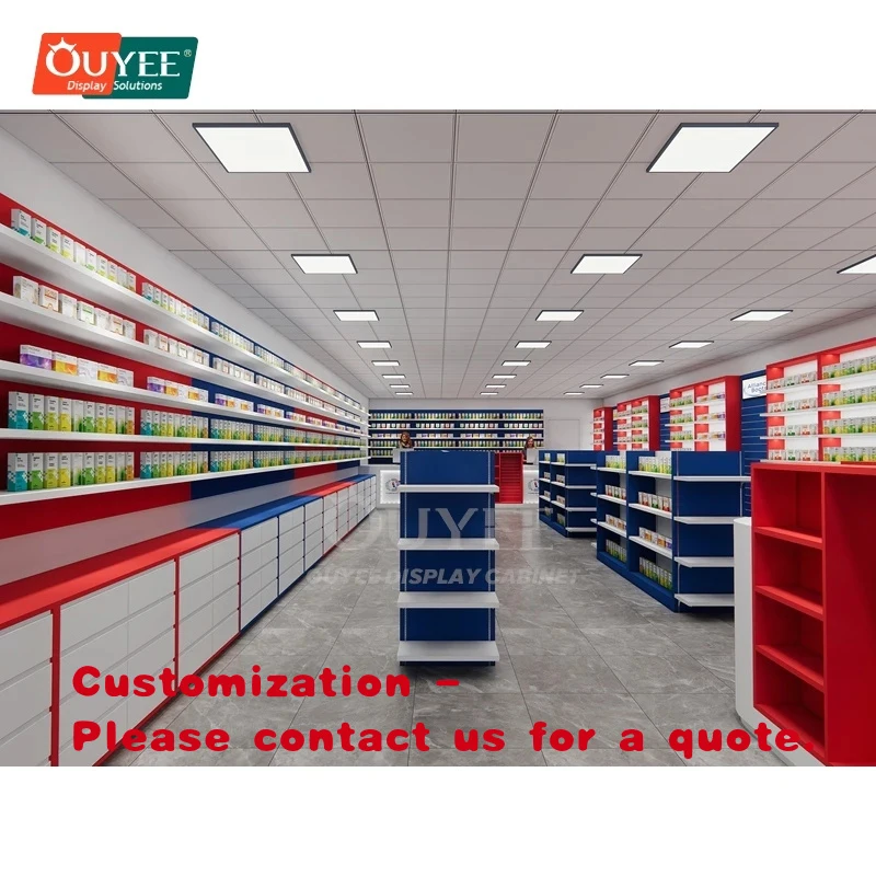 custom.High Quality Community Pharmacy Retail Display System Oem Service Mdf Pharmacy Interior