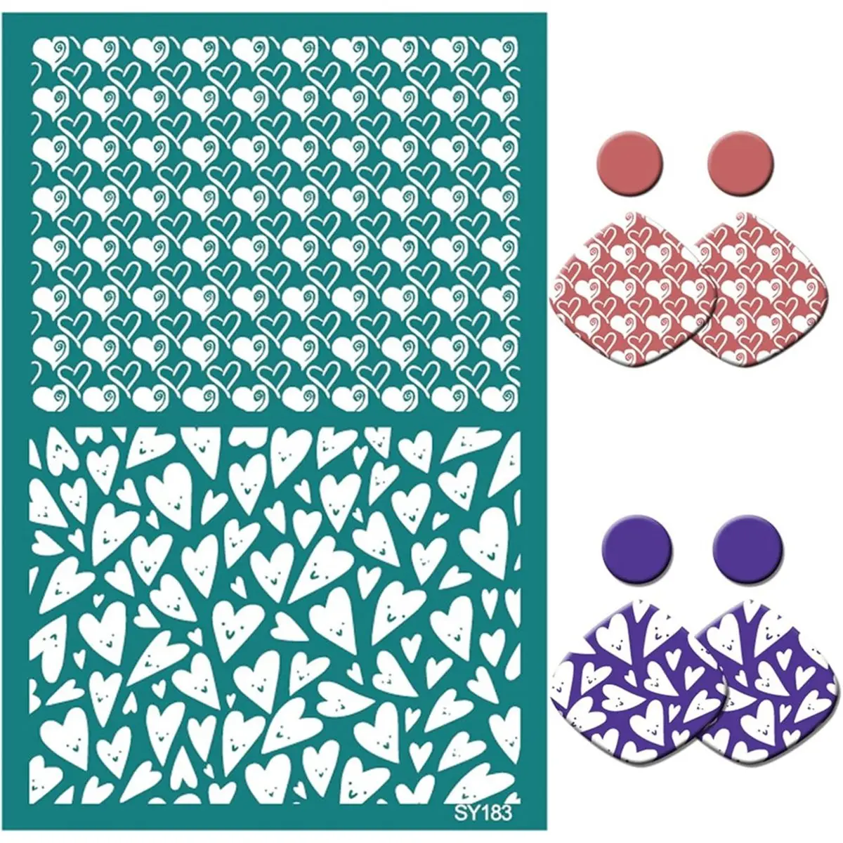 Reusable Valentines Day Silk Screen Transfers Heart Flowers Earrings Stencils for T-Shirt Valentines Day Mesh Transfer