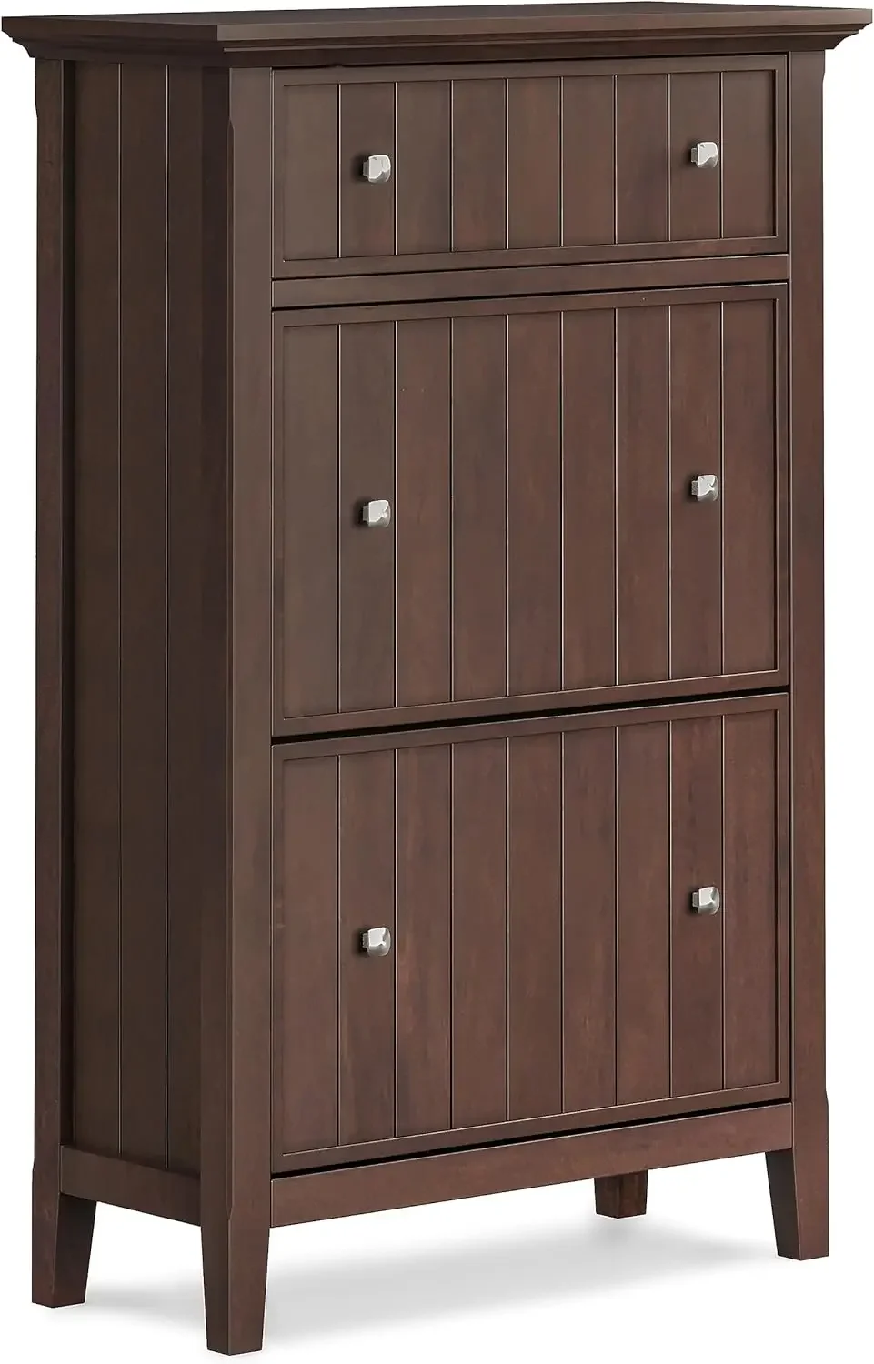 Acadian Solid Wood 32 Inch Wide Transitional Entryway Shoe Storage Cabinet in Brunette Brown, for The Living Room, En