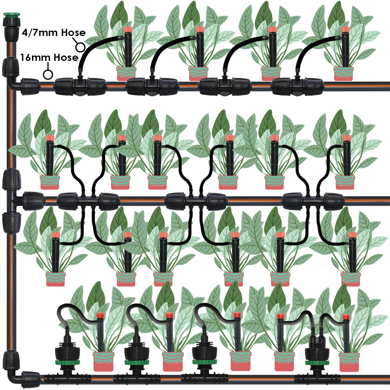 KESLA-Tubo de PE de 5 piezas, 1/2, 3/4, 1 '', 16mm, 20mm, 25mm, conector divisor, acoplamiento en T a 4/7mm, manguera 1/4, riego por goteo de jardín