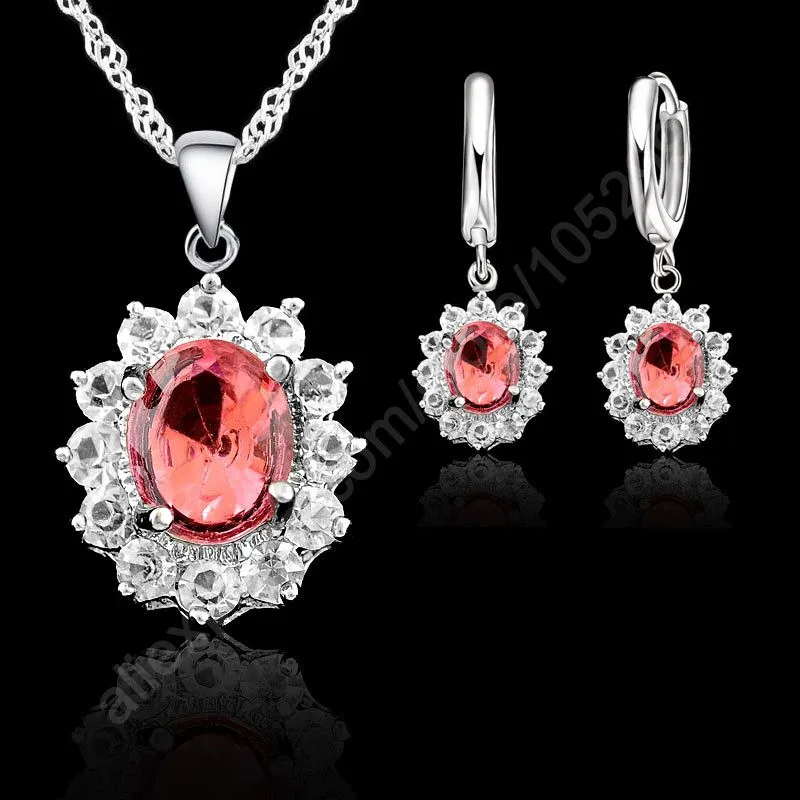 Elegant Flower Shape Women Wedding Necklace Earring Jewelry Sets 925 Sterling Silver Cubic Zirconia Crystal Girls Gifts