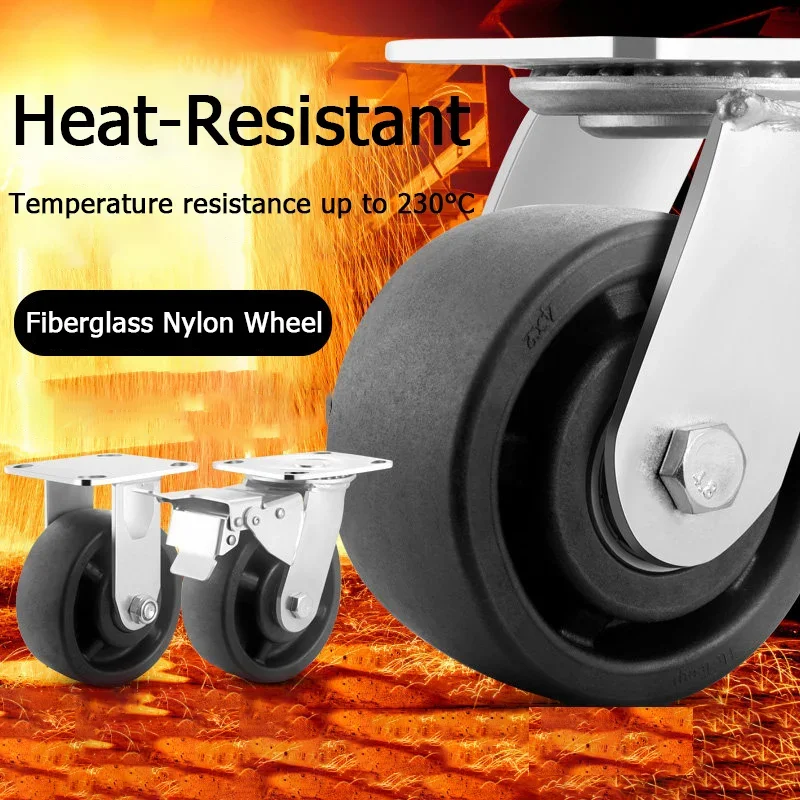 

1 шт. высокопрочные термостойкие поворотные ролики, 4/5/6/8 дюймов, черный нейлон из стекловолокна, термостойкость до 230°C