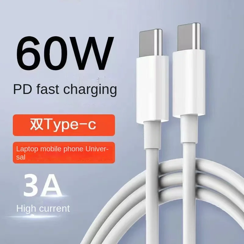 Cabo de Dados de Carregamento Rápido, Dual Type-C, PD, Adequado para Huawei, Xiaomi, Laptop, 3A