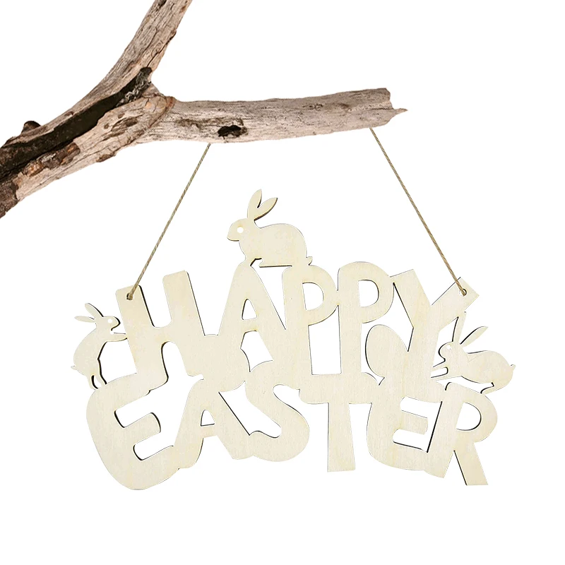 

2024 Happy Easter Rabbit Wooden Pendants Easter Party Decorations For Home DIY Wood Chips Hanging Ornaments Natural Handcraft