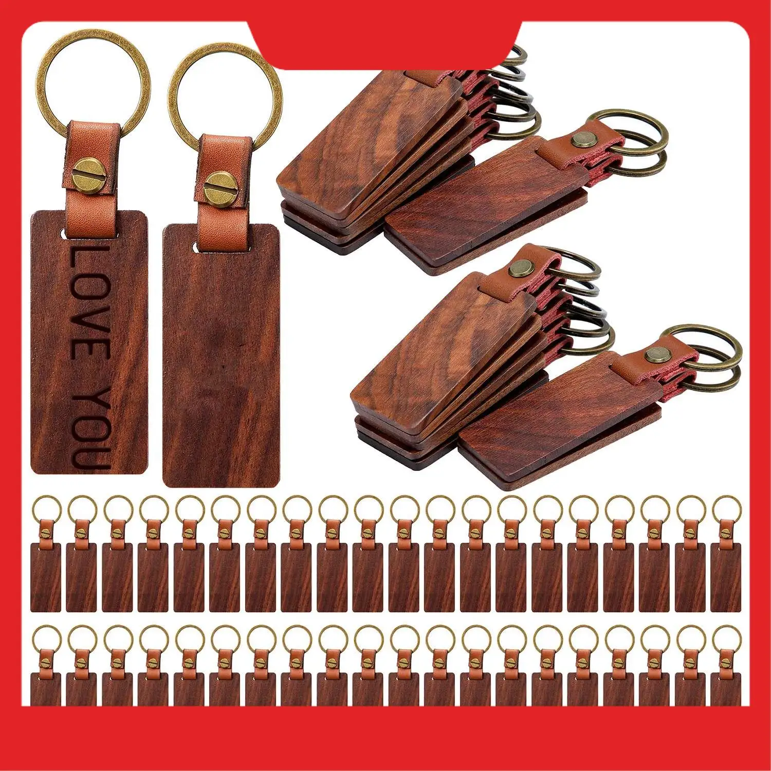 

A32HOT-50 Pack Leather Keychain Blanks Wooden Keychain Blanks Wood Keychain Blank Wooden Keychain Wood Tags