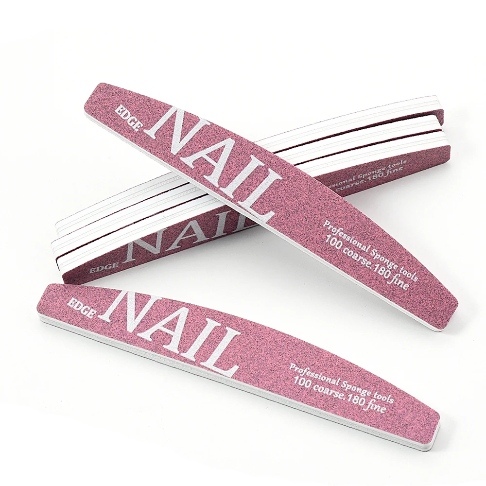 10Pcs New 100 /180 Thick Pink Nail File Half Moon Nail Files Double Side Sanding Block Grinding Toenail File For Manicure