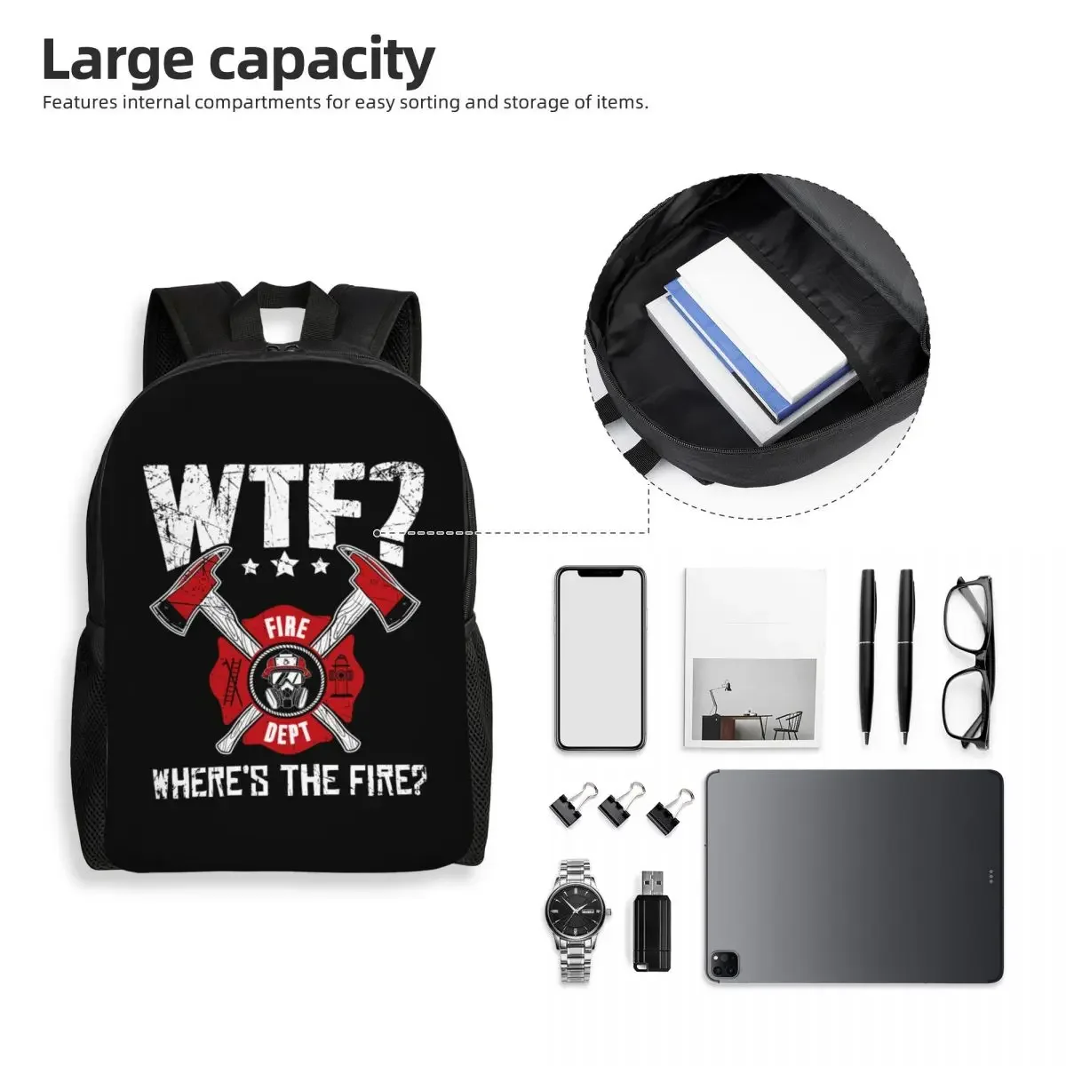 Custom Fire Rescue Firefighter Backpack for Men Women Waterproof School College Bag Print Bookbag