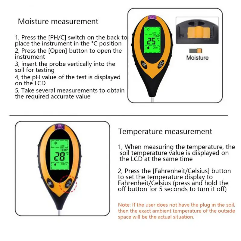 Digital 4 In 1 Soil PH Meter Moisture Monitor Temperature Sunlight Tester For Gardening Plants Blumen Tester Testing Instrument