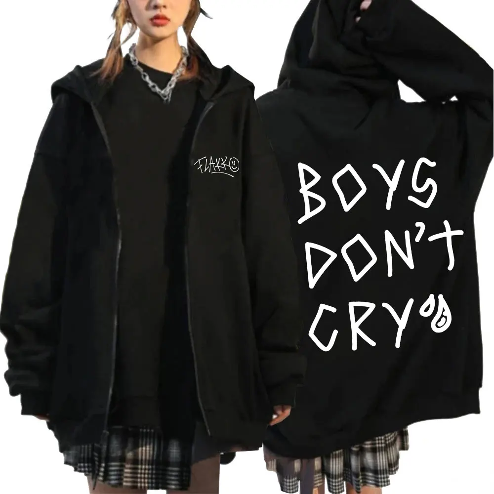 Rels B Flakk Smile Zipper Hoodie Boys Don't Cry Men Women Fashion Zip Up Hooded Sweatshirt Hip Hop Oversized Pullover Streetwear