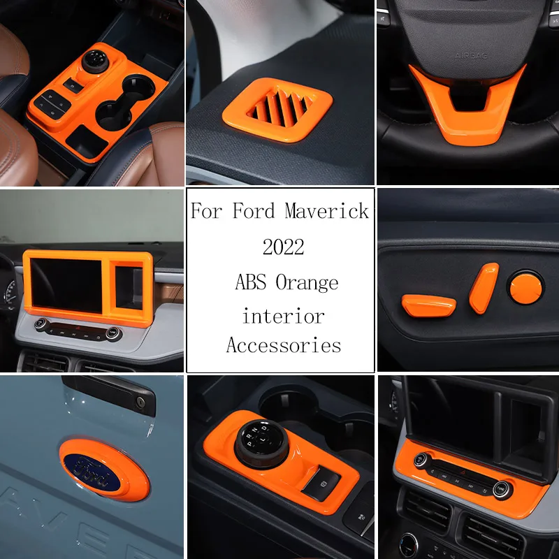 

For Ford Maverick 2022 ABS Orange Car Center Control Panel Steering Wheel Decorative Sticker Car Interior Accessories