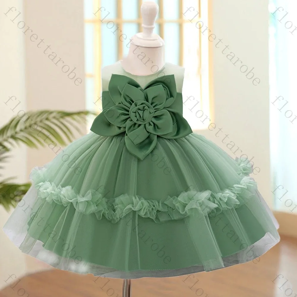 Customized Toddler 1 Year Floral Wedding Birthday Gown Party Dresses for Girl Baby Lace Fluffy Summer Girls Evening Clothes