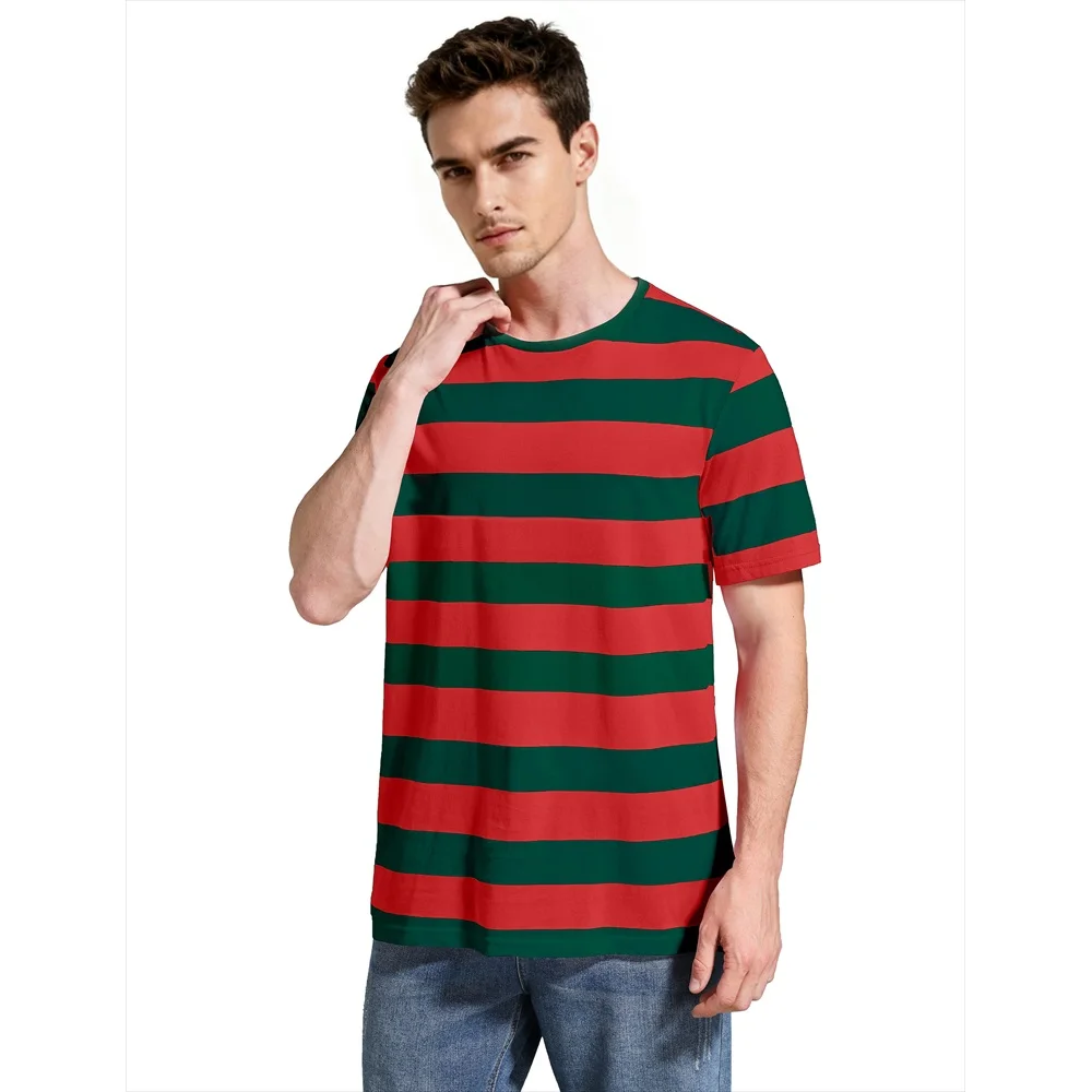 Men Striped T-Shirt Cotton Stripes Top Tees Male Fashion Short Sleeve Blue Green Red White Black T Shirt Costume Cosplay Party