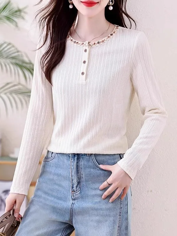 

Slimming Texture Long Sve Knitted Top Women's Loose Versatile Autumn Winter Faionable T-irt Sli Spring New Arrival