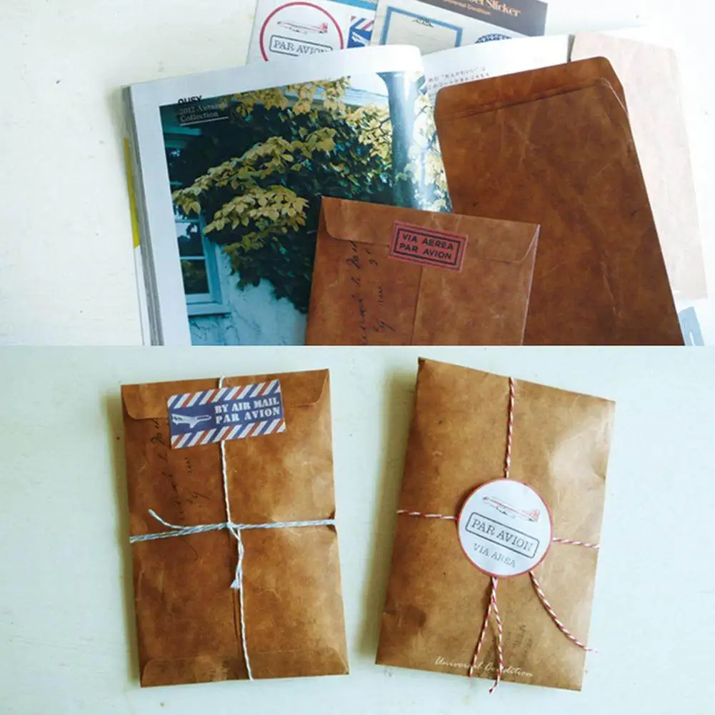 10Pcs Eco Friendly Biodegradable Kraft Envelopes Retro Letter Pattern Brown Storage Envelopes for Postcards Photos Stamps Gift