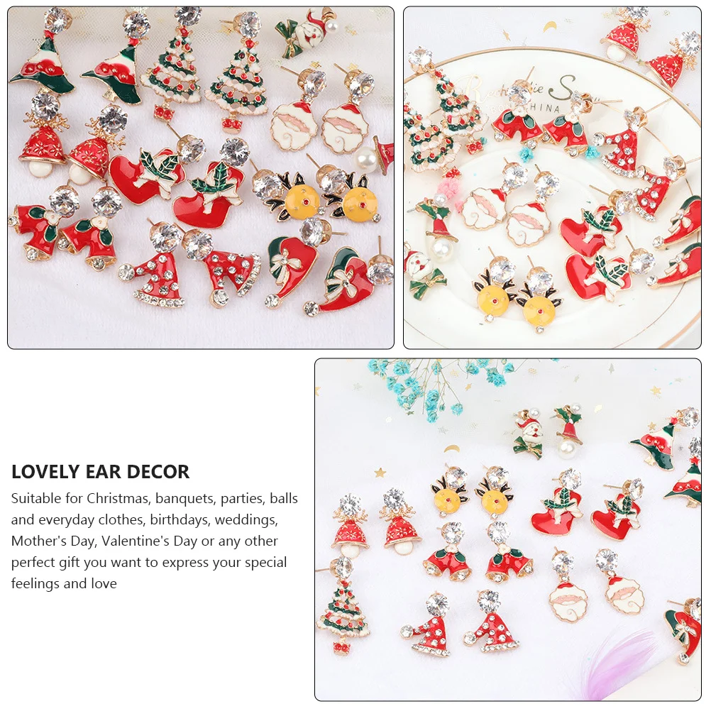 

3Pairs Christmas Ear Studs Set Lovely Oil Drip Bell Design Perfect for Holiday Party Accessory Christmas Ear Studs