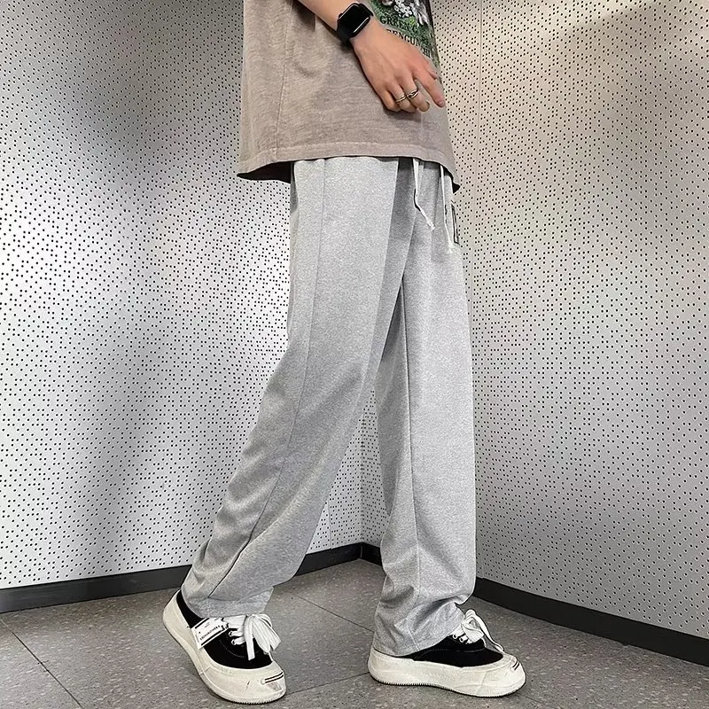 Pants Men Simple Vertical Fashion Japanese Style Letter Drawstring Straight High Street Spring Autumn All-match Mopping Trousers