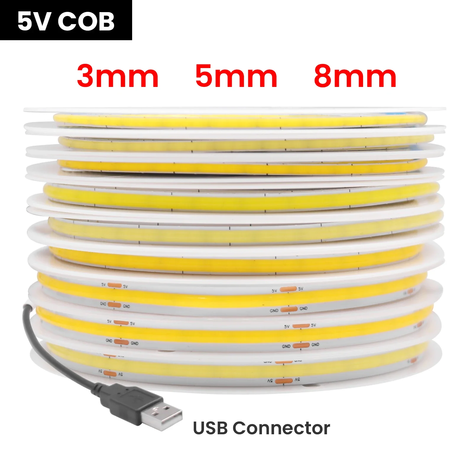 تيار مستمر 5 فولت USB COB قطاع 3 مللي متر 5 مللي متر 8 مللي متر أبيض/وردي/أحمر/أبيض/أصفر/أصفر/أزرق جليدي/أخضر شريط مرن حبل ديكور المنزل إضاءة خلفية للتلفاز #2