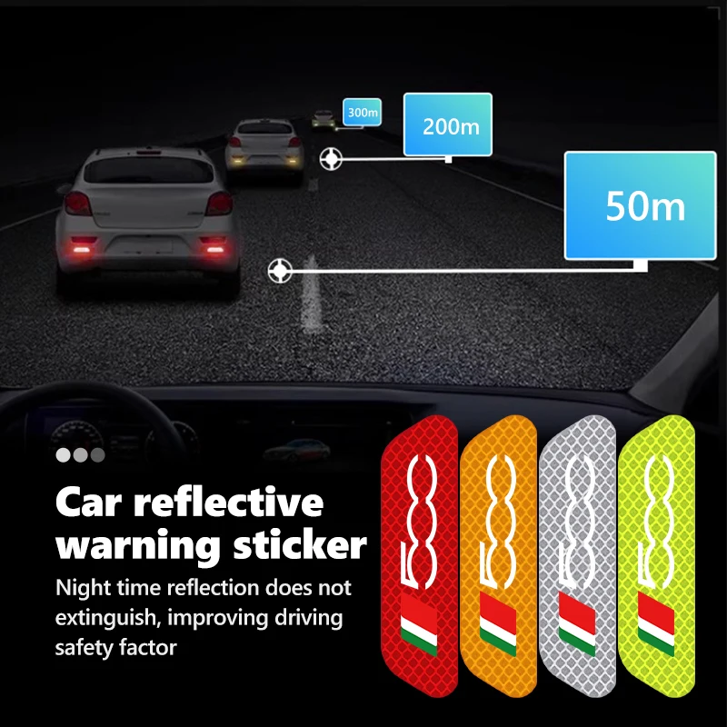 For Fiat Car Door Stickers DIY Reflective Tape Warning Mark Auto Decoration Abarth FR 500 Punto Stilo Ducato Palio Bravo 500C