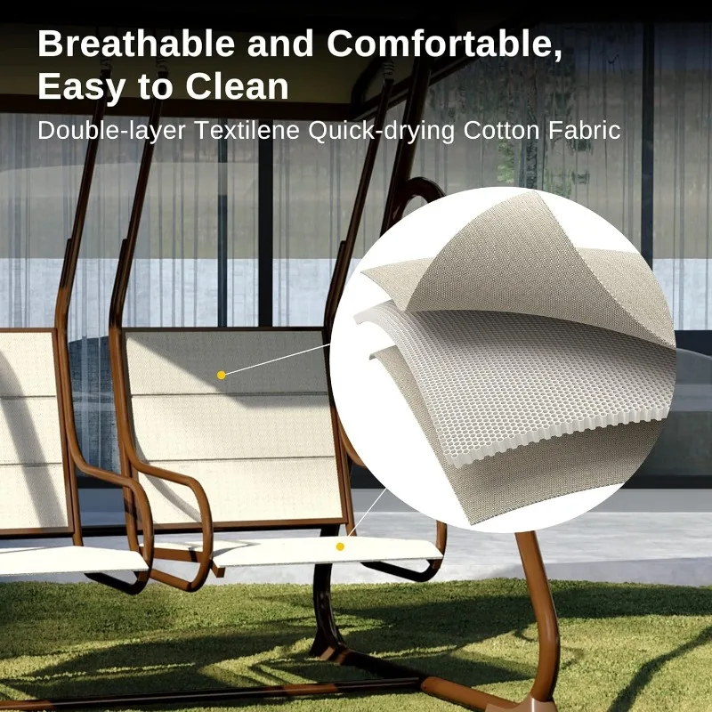 Pátio ao ar livre Swing Chair com dossel ajustável, Balanço da varanda, assentos confortáveis e respiráveis, Cadeira de jardim, 2 pessoas