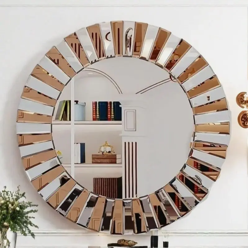 60/80CM Round Starburst Decorative Wall Mirror Gorgeous Tawny Accent Mirror for Bathroom Bedroom Living Room Dining Room